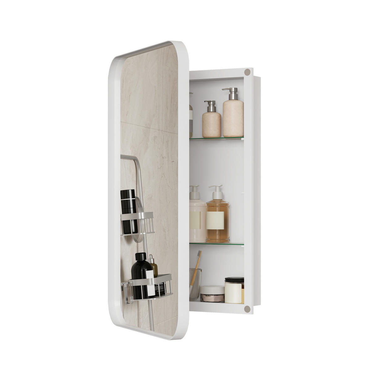 SPIEGELSCHRANK 76x51x12cm Weiß mit Aufbewahrung - Wandspiegel für Badezimmer - Weiß, Glas (76/12/51cm) - Modfu