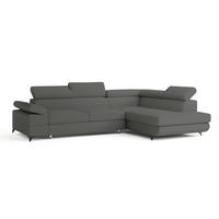 ECKSOFA FAVIEN R-S Grau Boucle-Stoff mit Schlaffunktion - Grau, Holz (257/190cm) - MASSENO