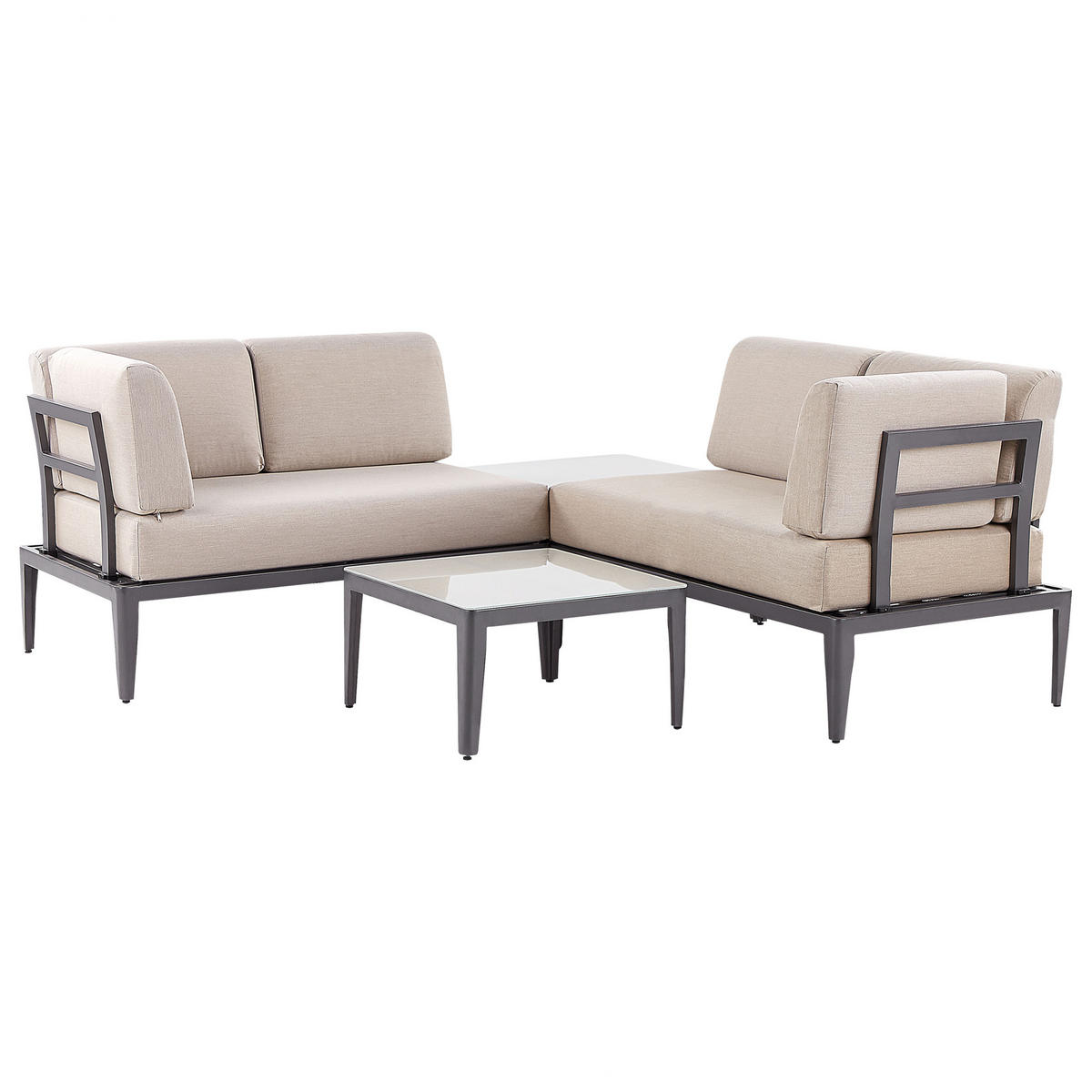 LOUNGE SET 6-Sitzer grau rechtsseitig modular Auflagen beige Rima III - Grau, Metall - Beliani