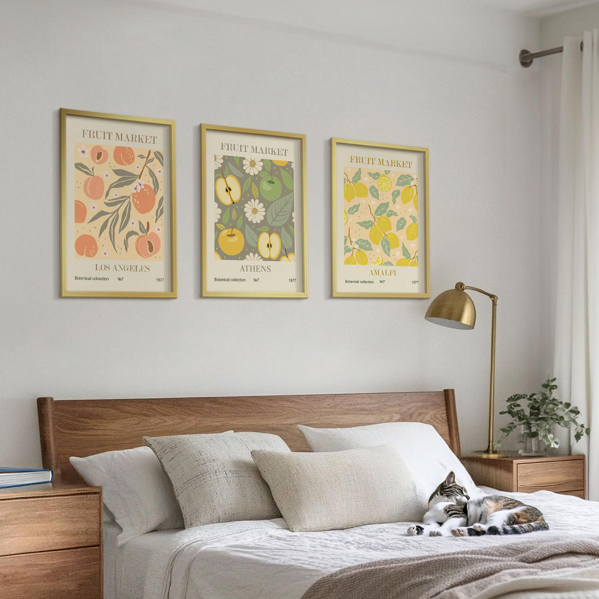 WANDBILDER 3er Set - 40x60 cm Goldrahmen - Retro-Poster mit Fruchtmustern - Goldfarben, Kunststoff (40/60cm) - ArtPrintCave
