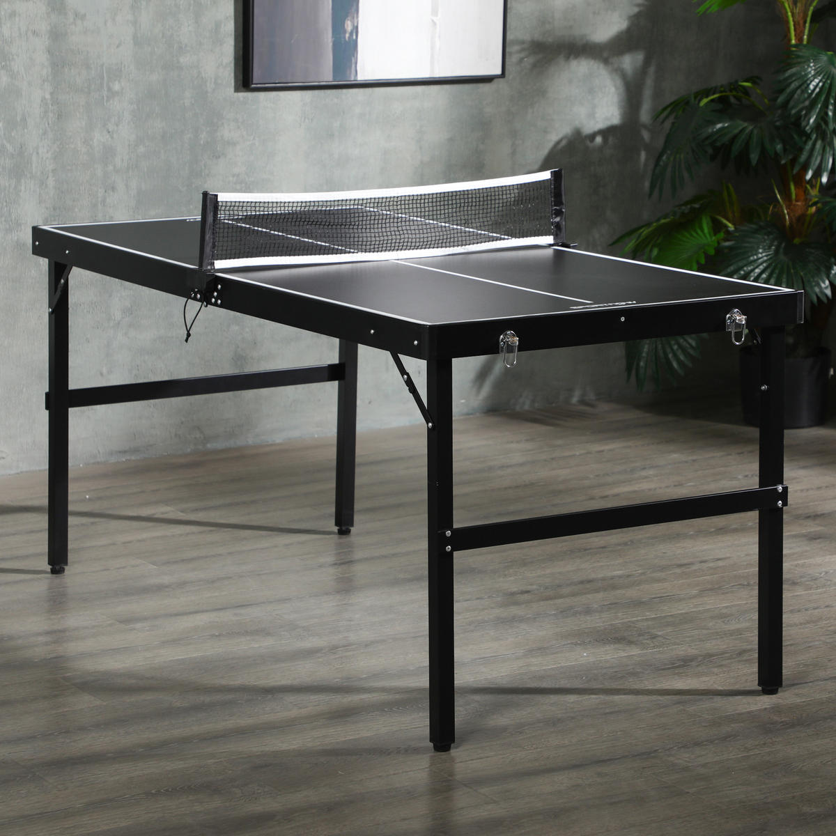 MINI-TISCHTENNISPLATTE DE-18974 klappbar, kompakt Schwarz - Schwarz, Metall (76/152cm) - ComfortXL