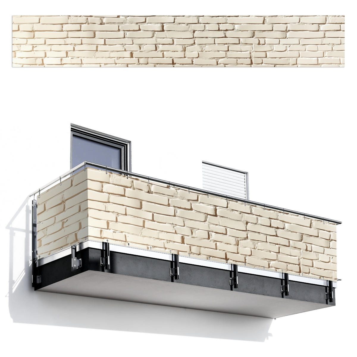BALKON-SICHTSCHUTZ Ziegel - Wand - Licht - Weiß - Creme, Kunststoff (500/75cm) - MuchoWow