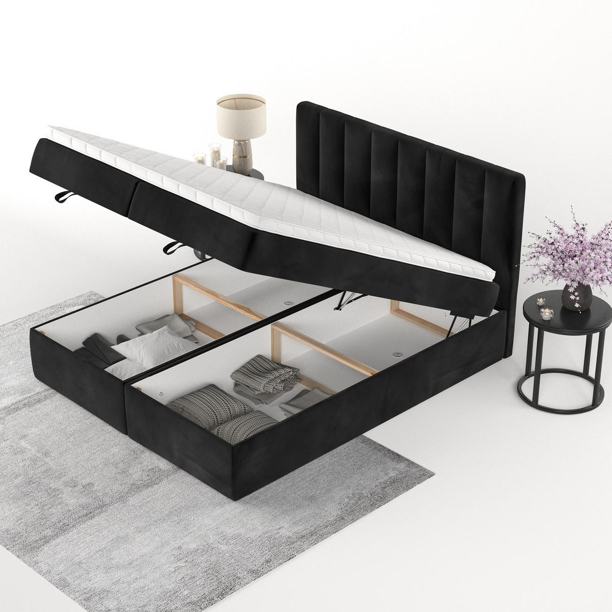 BOXBETT Lusso 180/200 cm Schwarz im Kronos Stoff - Schwarz, Holz/Holzwerkstoff (180/200cm) - AltaBeds