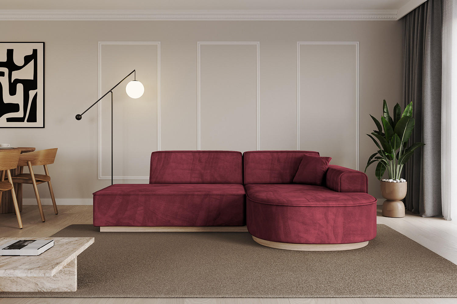 ECKSOFA Ottomane Rechts ARRIO-L1 - 243x171x83 cm Bordeauxrot - Bordeaux, Holzwerkstoff/Textil (243/171cm) - ALTDECOR