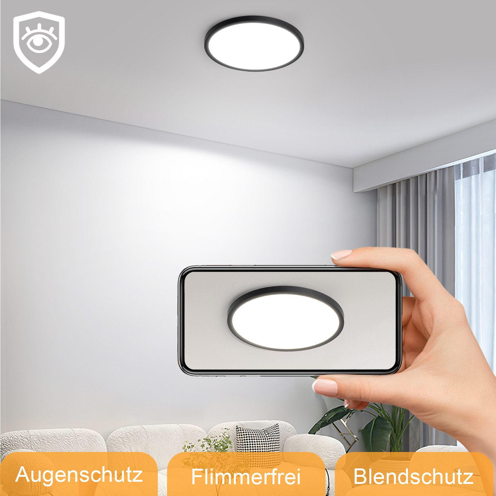 Thumbnail - Nettlife Led-Deckenleuchte, Schwarz, Kunststoff, 18x2.6x18 cm, Lampen & Leuchten, Innenbeleuchtung, Deckenleuchten