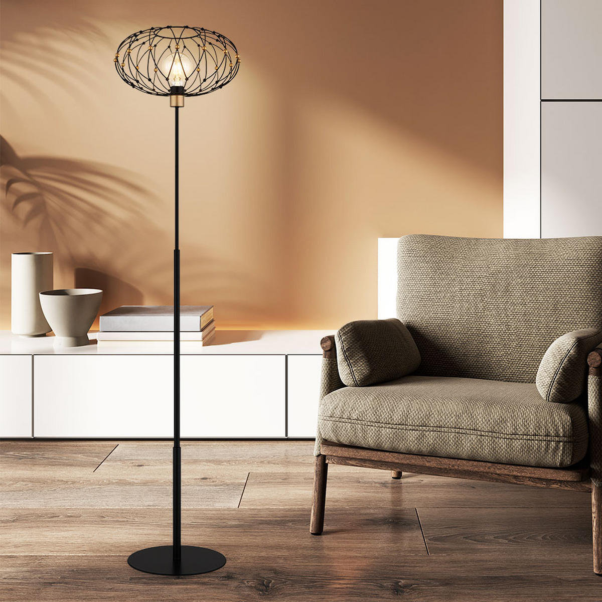 LED STEHLEUCHTE GREYS Schwarz Goldfarben - Schwarz, Metall (40/40/162cm) - Globo Lighting