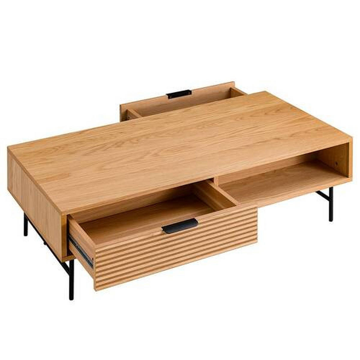 COUCHTISCH Eiche furniert 120/60/40 cm rechteckig Schwarz, Eichefarben  - Eichefarben/Schwarz, MODERN, Holz/Holzwerkstoff (120/60/40cm) - home24