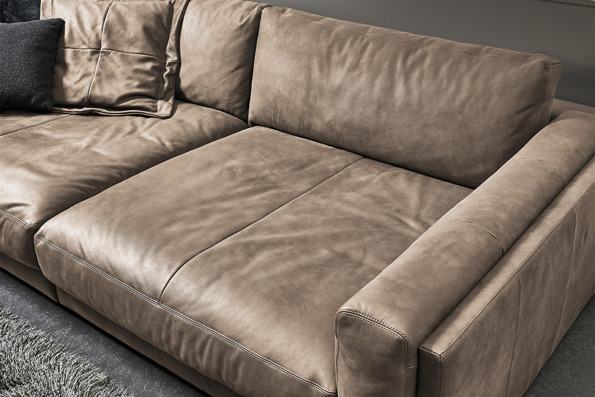 BIG SOFA RAINA Taupe Leder - Taupe/Schwarz, Leder/Kunststoff (294/85/150cm) - KAWOLA