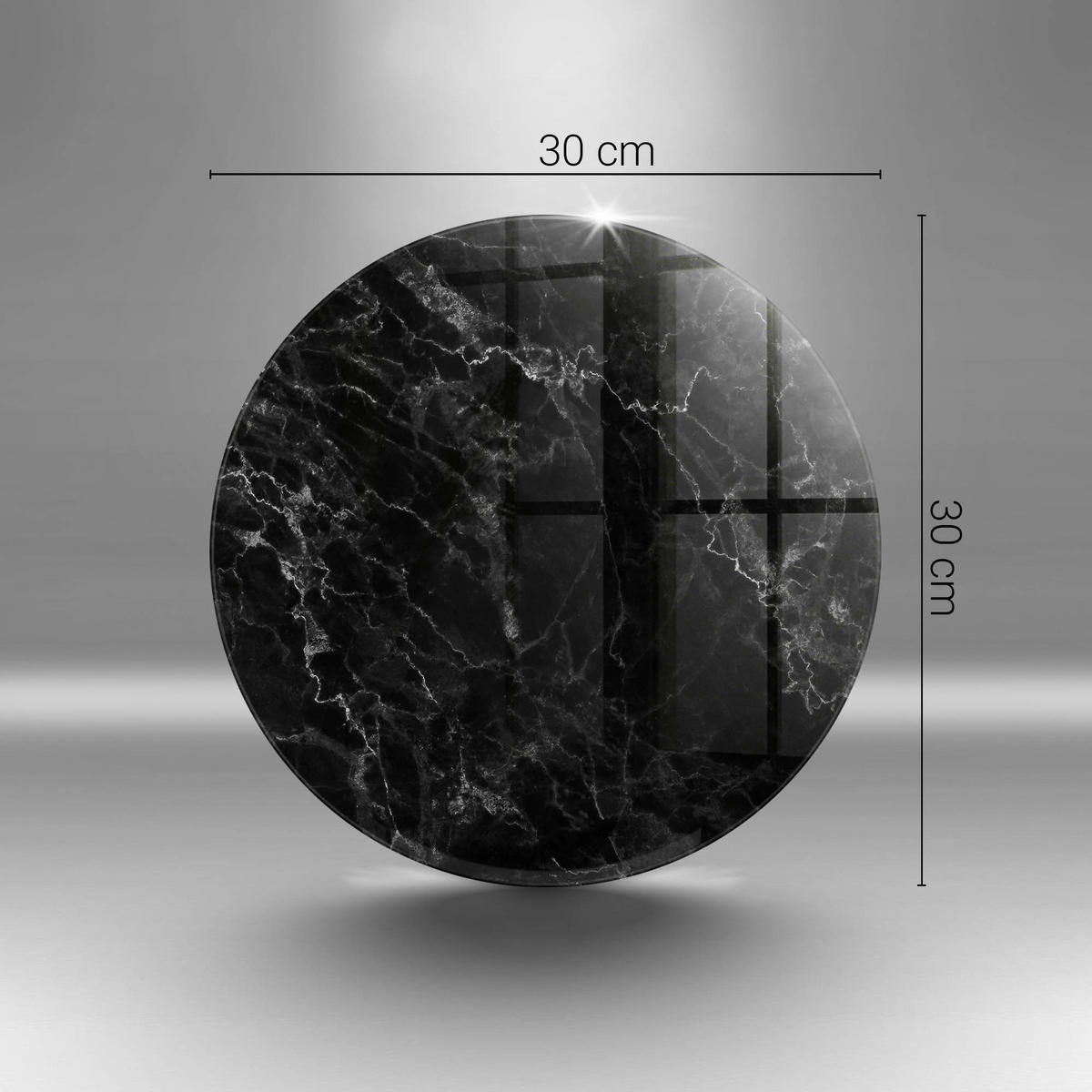 GLASPLATTE Ø 30 cm Eleganter Marmor - Schwarz Hochglanz, Glas (30/30cm) - Wallfluent