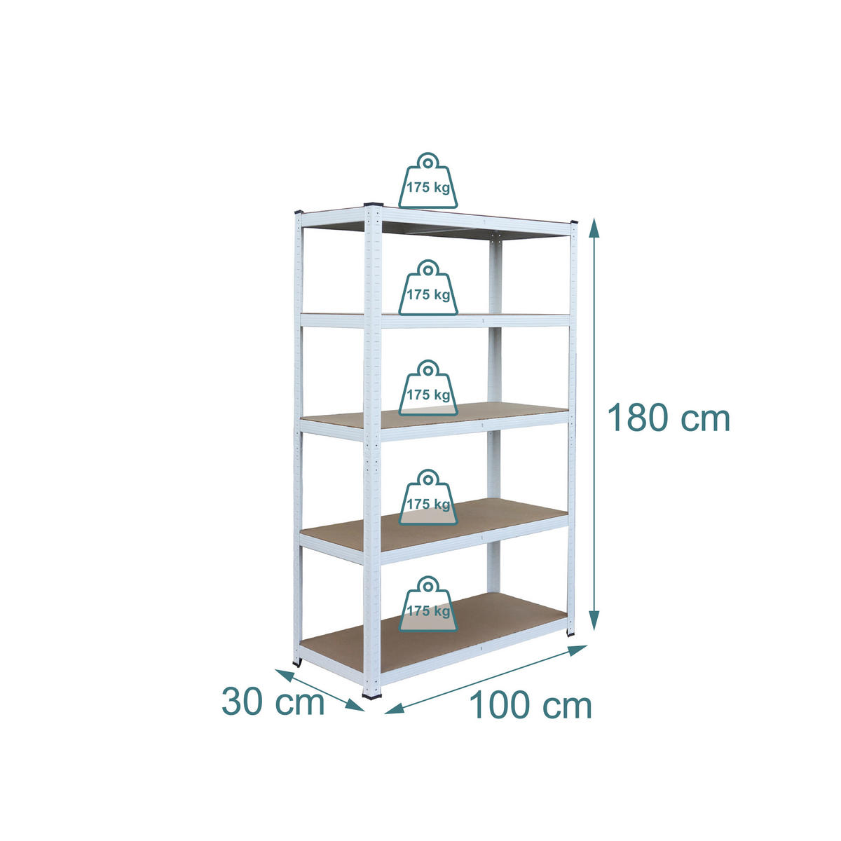 SCHWERLASTREGAL - Weiß, Holzwerkstoff/Kunststoff (100/180/30cm) - Relaxdays