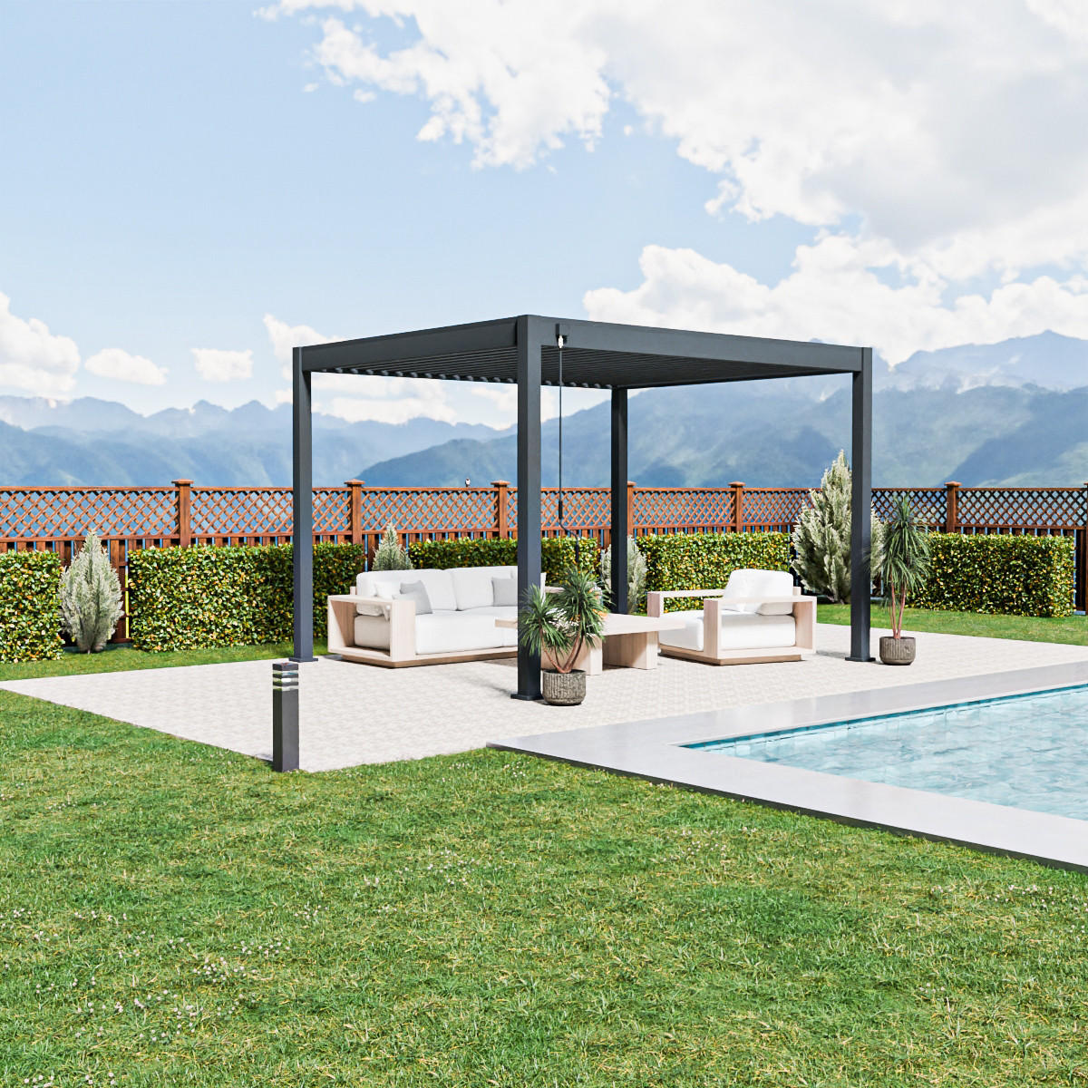 PERGOLA Terrassenüberdachung Trumpf | Alu-Stahl | Lamellendach | 3 x 3,6 M | anthrazit | freistehend - Anthrazit, Metall (300/255/360cm) - PergoLine