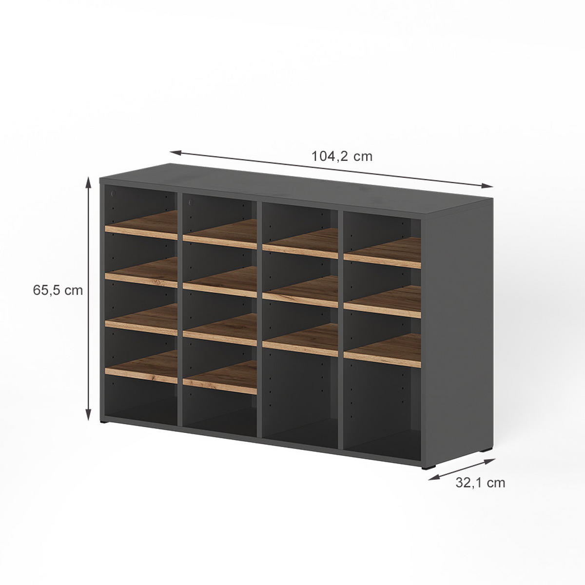 SCHUHSCHRANK Lysander, Anthrazit/Goldkraft Eiche, 104.2 x 65.5 cm mit 18 offenen Fächern - Honigeiche/Anthrazit, Holzwerkstoff (104.2/65.5/32.1cm) - Vicco