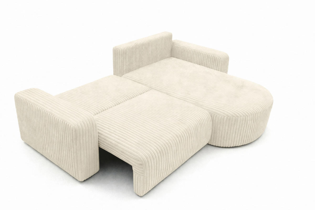ECKSOFA Mit Schlaffunktion, Cordstoff Tilia, Ecru, Rechts, ROUND ONE - Ecru, Holz (244/175cm) - Kaiser Möbel