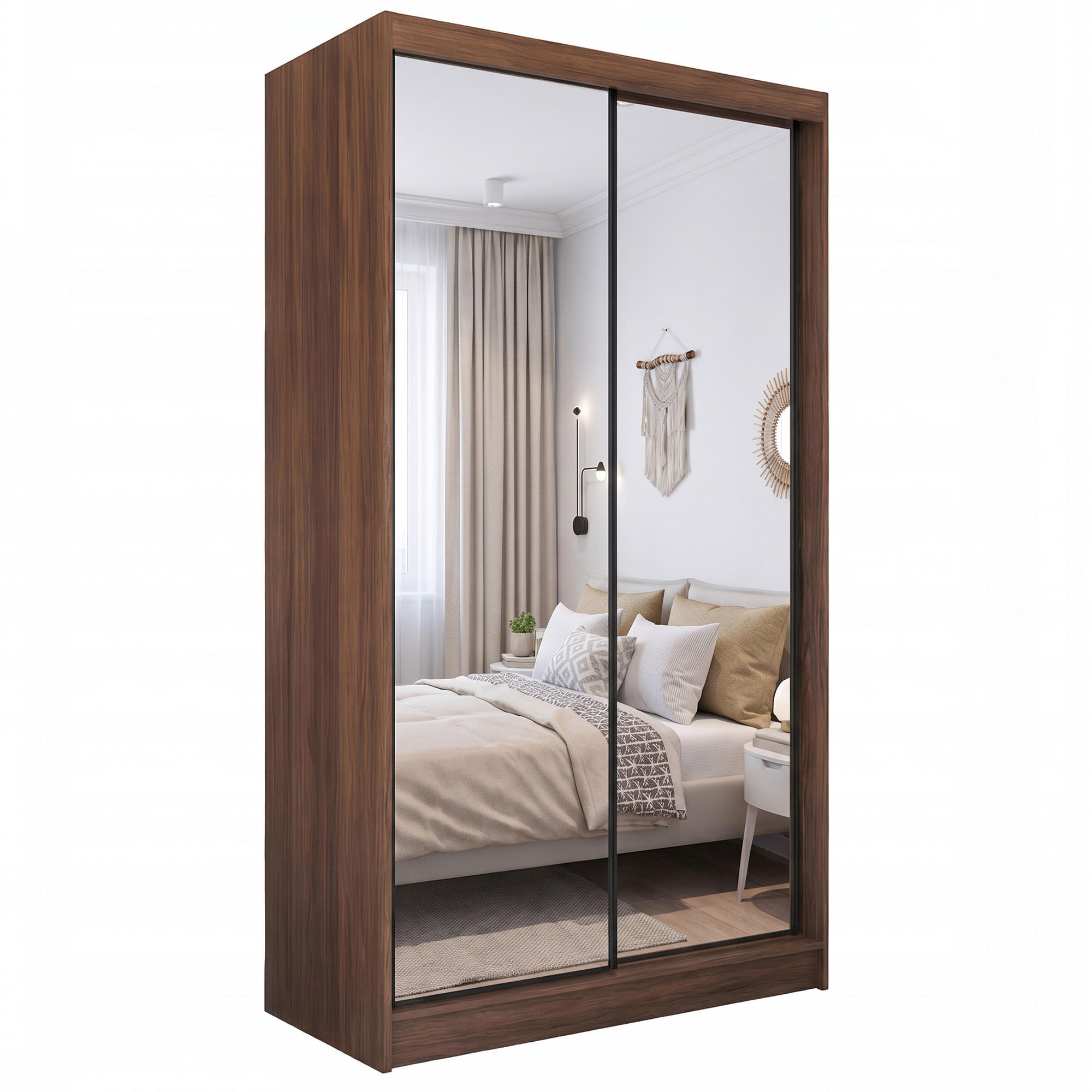 SCHWEBETÜRENSCHRANK Debra II mit Schubladen und Spiegel 120/216/61 Walnuss - Walnussfarben, Holzwerkstoff (120/216/61cm) - Beautysofa