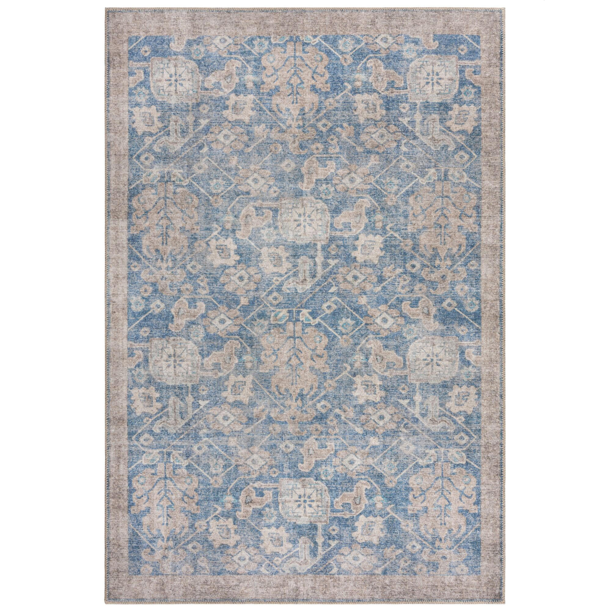 TEPPICH waschbar Vintage Floral, Orientalisch, Wohnzimmer schmutzabweisend Blau Rechteckig 190x290 - Blau, Textil (190/290cm) - KADIMA DESIGN