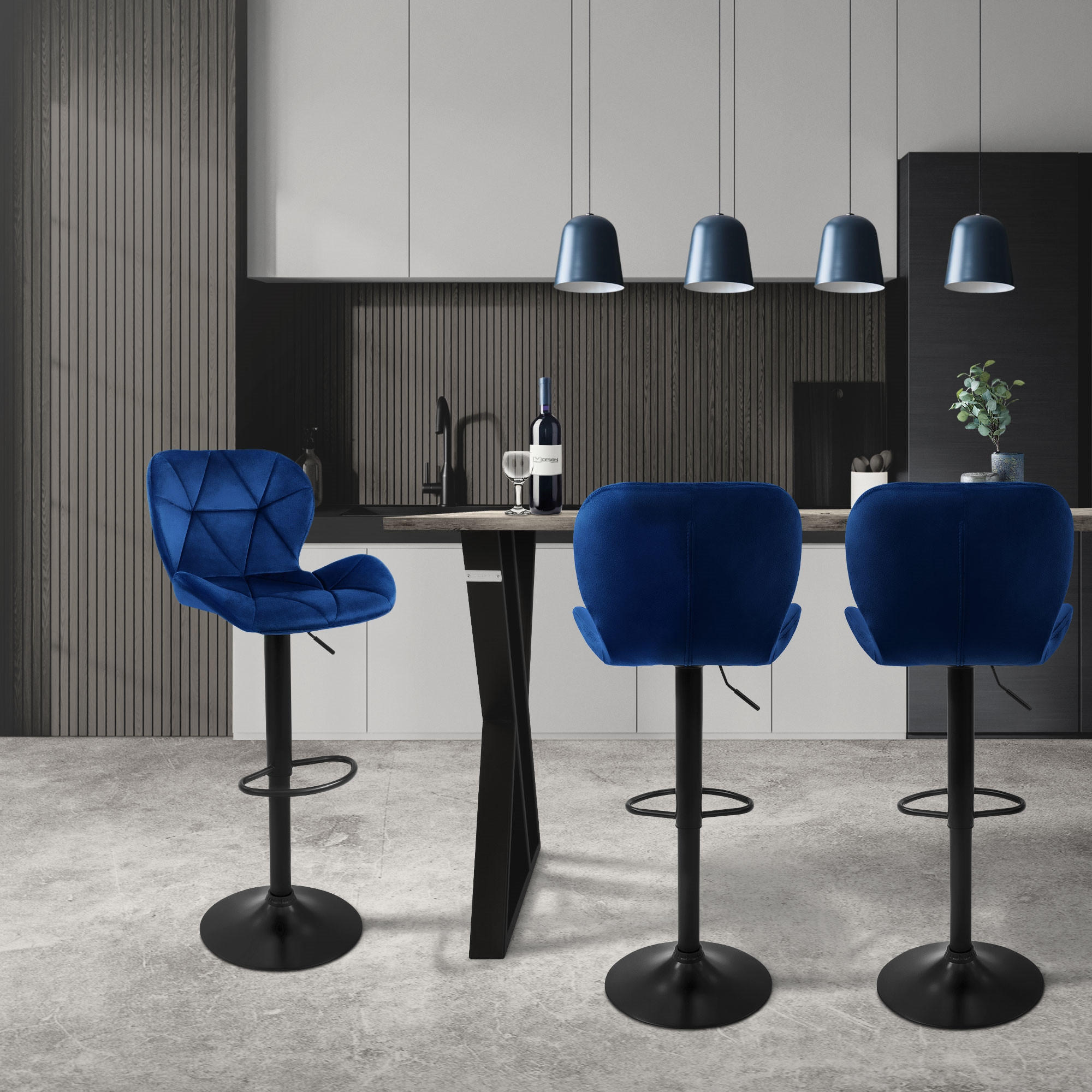 BARHOCKER 4er Set Samt blau - Blau, Metall (47/110/41cm) - ML-DESIGN