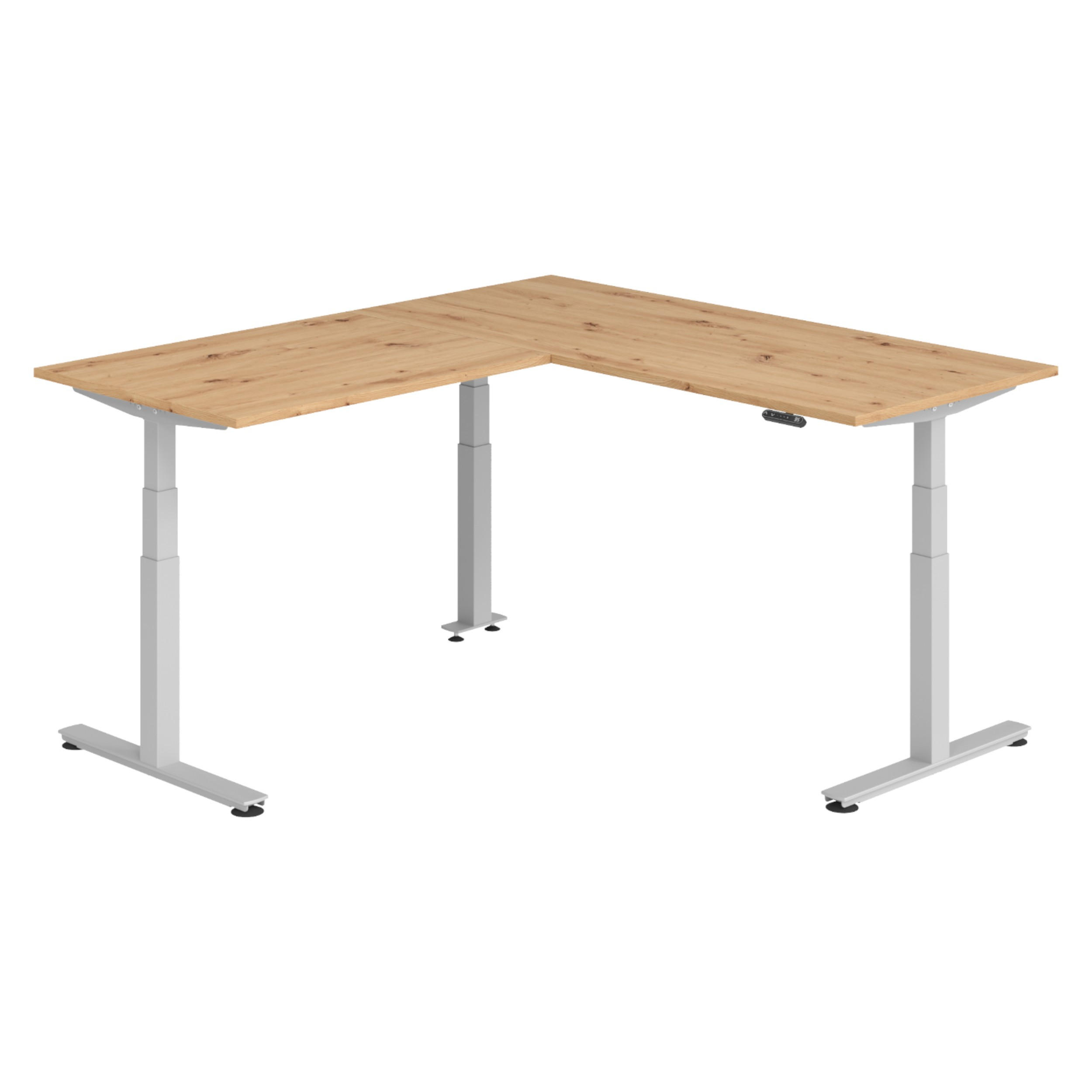 ECKSCHREIBTISCH elektrisch höhenverstellbar L-Form 200/180/74 cm in Wildeiche/Silberfarben - Wildeiche/Silberfarben, Holzwerkstoff (200/180/74cm) - bümö