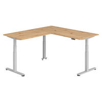 ECKSCHREIBTISCH elektrisch höhenverstellbar L-Form 200/180/74 cm in Wildeiche/Silberfarben - Wildeiche/Silberfarben, Holzwerkstoff (200/180/74cm) - bümö