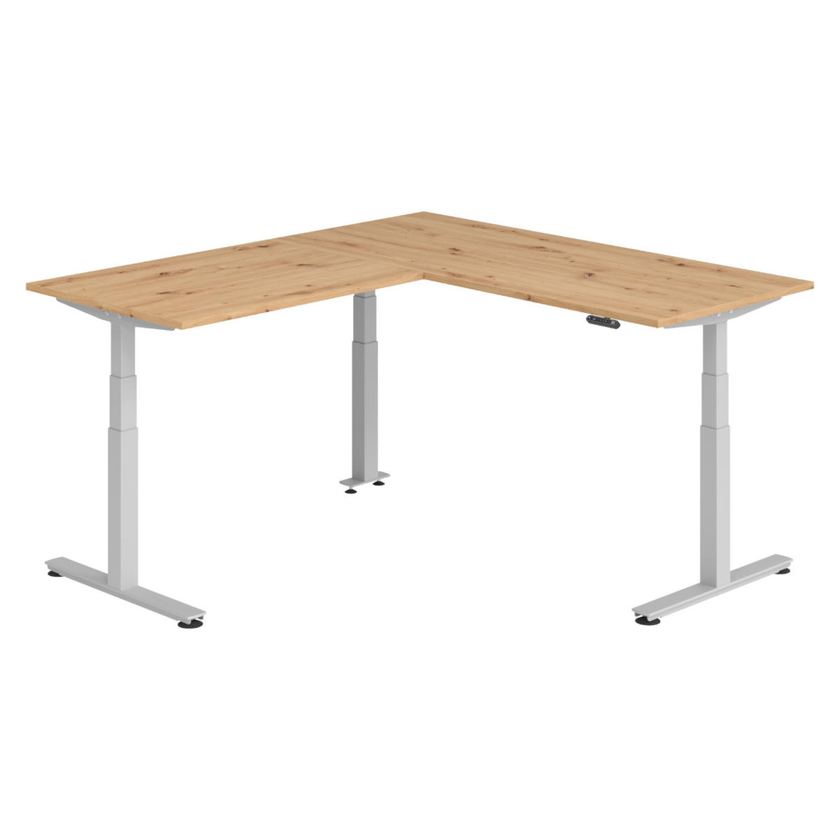 ECKSCHREIBTISCH elektrisch höhenverstellbar L-Form 200/180/74 cm in Wildeiche/Silberfarben - Wildeiche/Silberfarben, Holzwerkstoff (200/180/74cm) - bümö