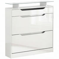 SCHUHREGAL,2 Klapptüren Schublade Holz-Glas 89x23x96cm,weiß - Weiß, Holzwerkstoff (89/96/23cm) - Vallsero