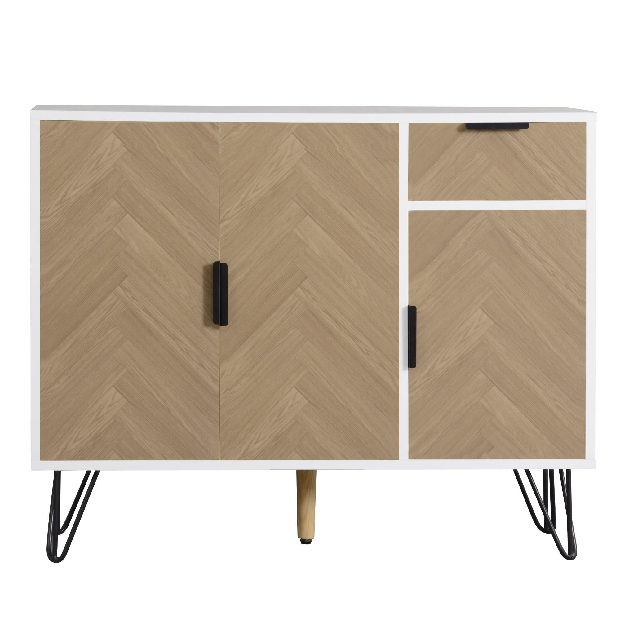 SIDEBOARD Weiß und Holzfarbe 90/30/71.5 cm - Weiß, Holzwerkstoff (90/71.5/30cm) - PANGIVO