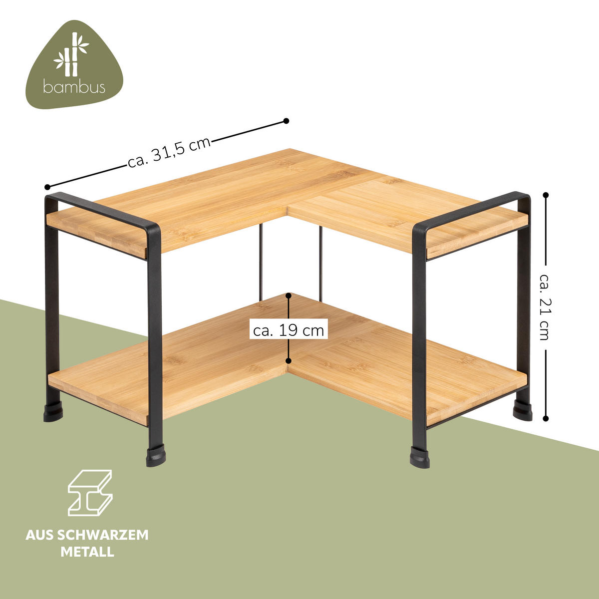 GEWÜRZ-ECKREGAL Bambus/Metall schwarz - Schwarz, Holz (31.5/21/31.5cm) - eluno