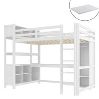 HOCHBETT 140/200 cm Weiß mit Schreibtisch und Regalen mit Matratze - Weiß, Holzwerkstoff (140/200cm) - OKWISH