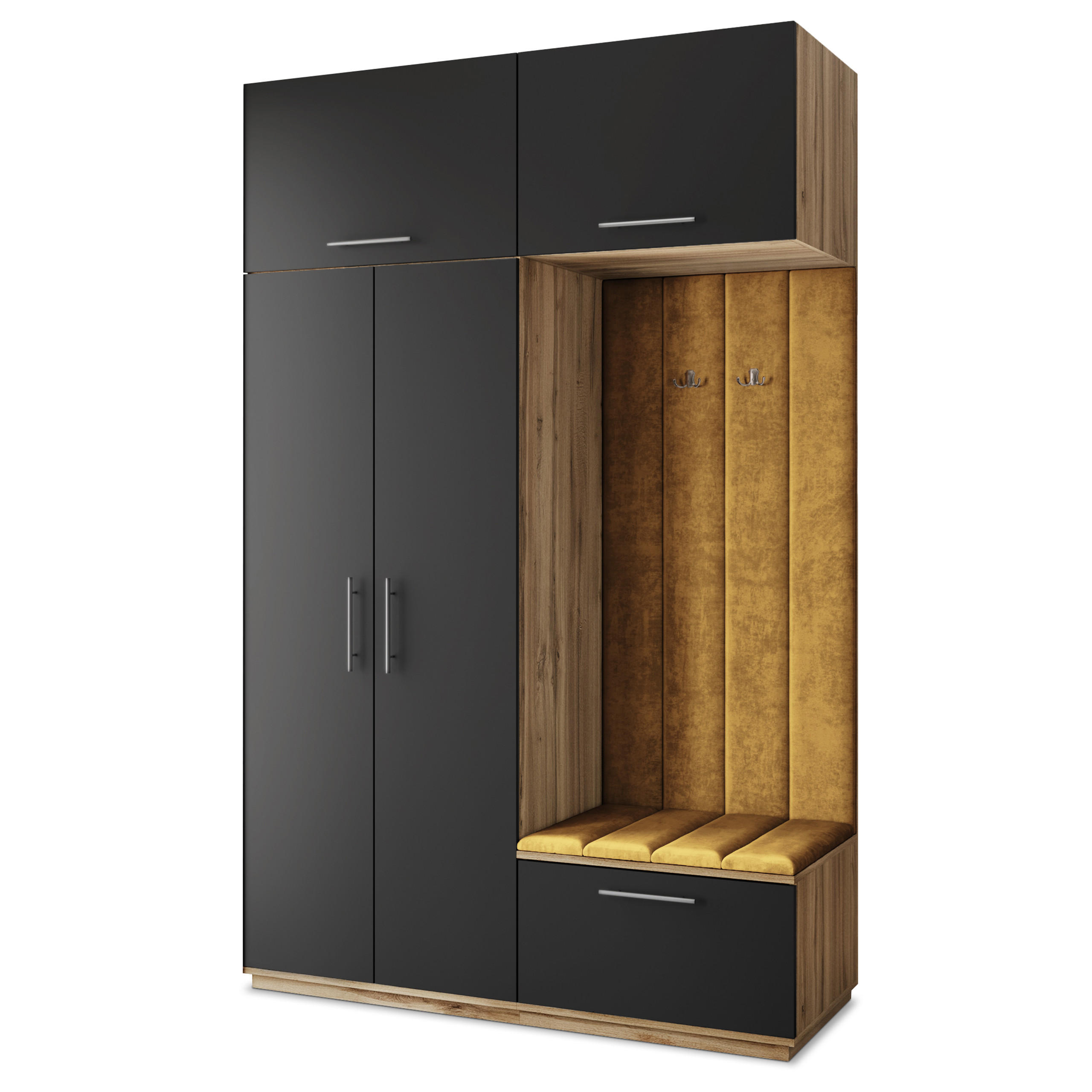 Masseno Garderobenschrank Eiche Wotan, Schwarz, Gelb 150x240x60 cm