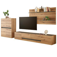 WOHNWAND Evoke Eiche, grau, Wohnkombination Set 3-teilig, 343 cm - Eichefarben/Schwarz, Holz/Holzwerkstoff (360/180/45cm) - Furn.Design