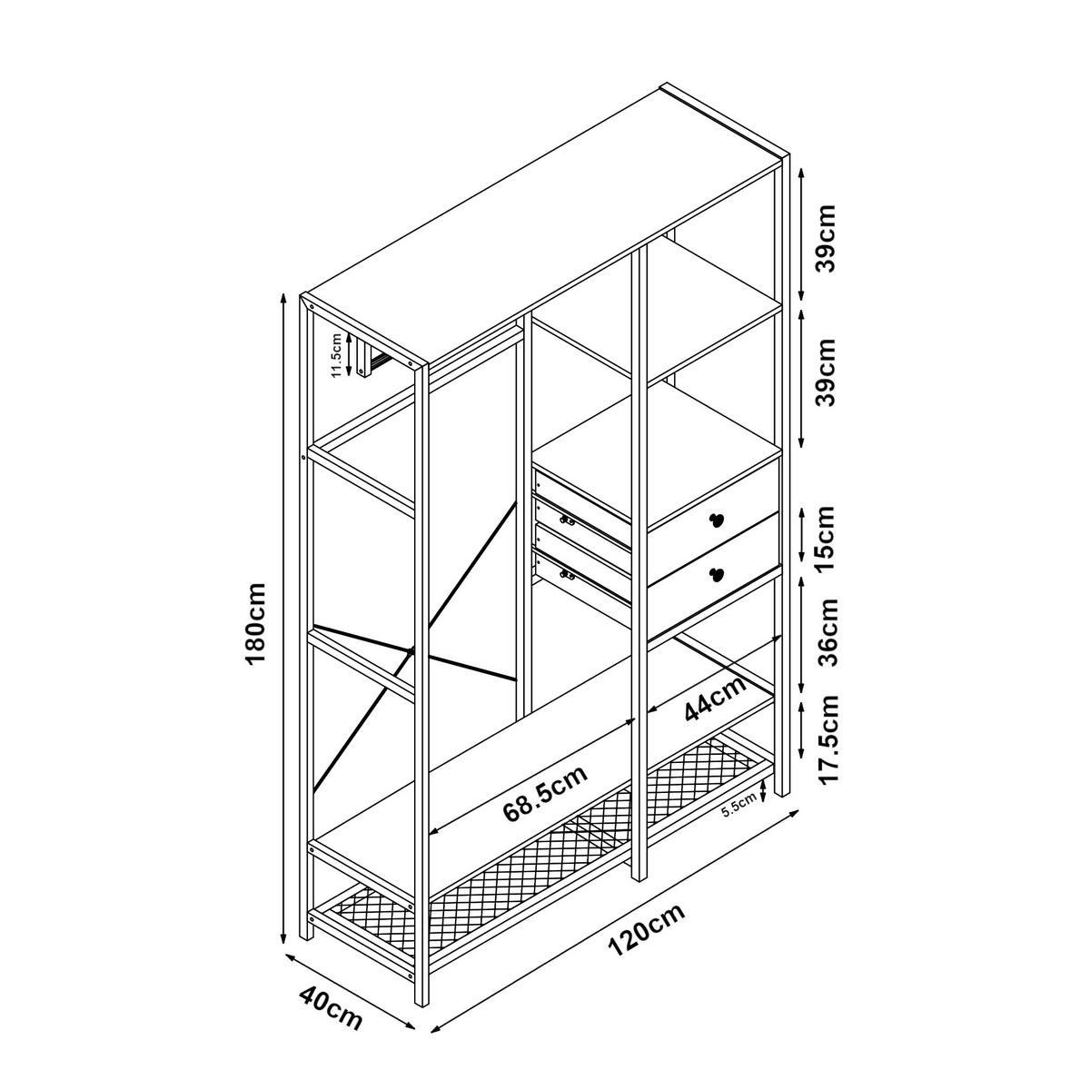 GARDEROBENSTÄNDER Larem - Eichefarben/Schwarz, Holzwerkstoff/Metall (120/180/40cm) - [en.casa]