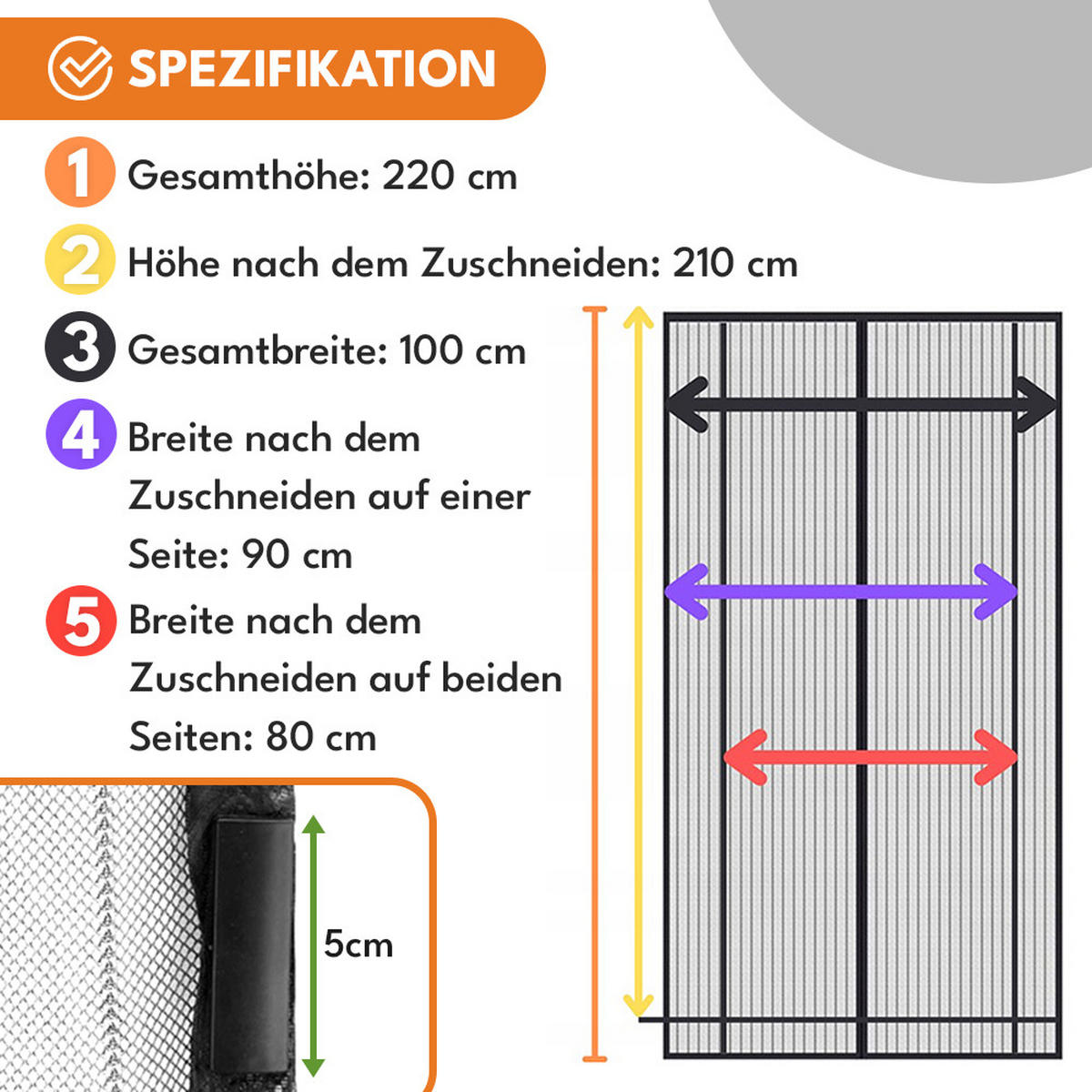 FLIEGENGITTER tür Magnet Insektenschutz - Schwarz, Kunststoff (20/80cm) - KRUMAD