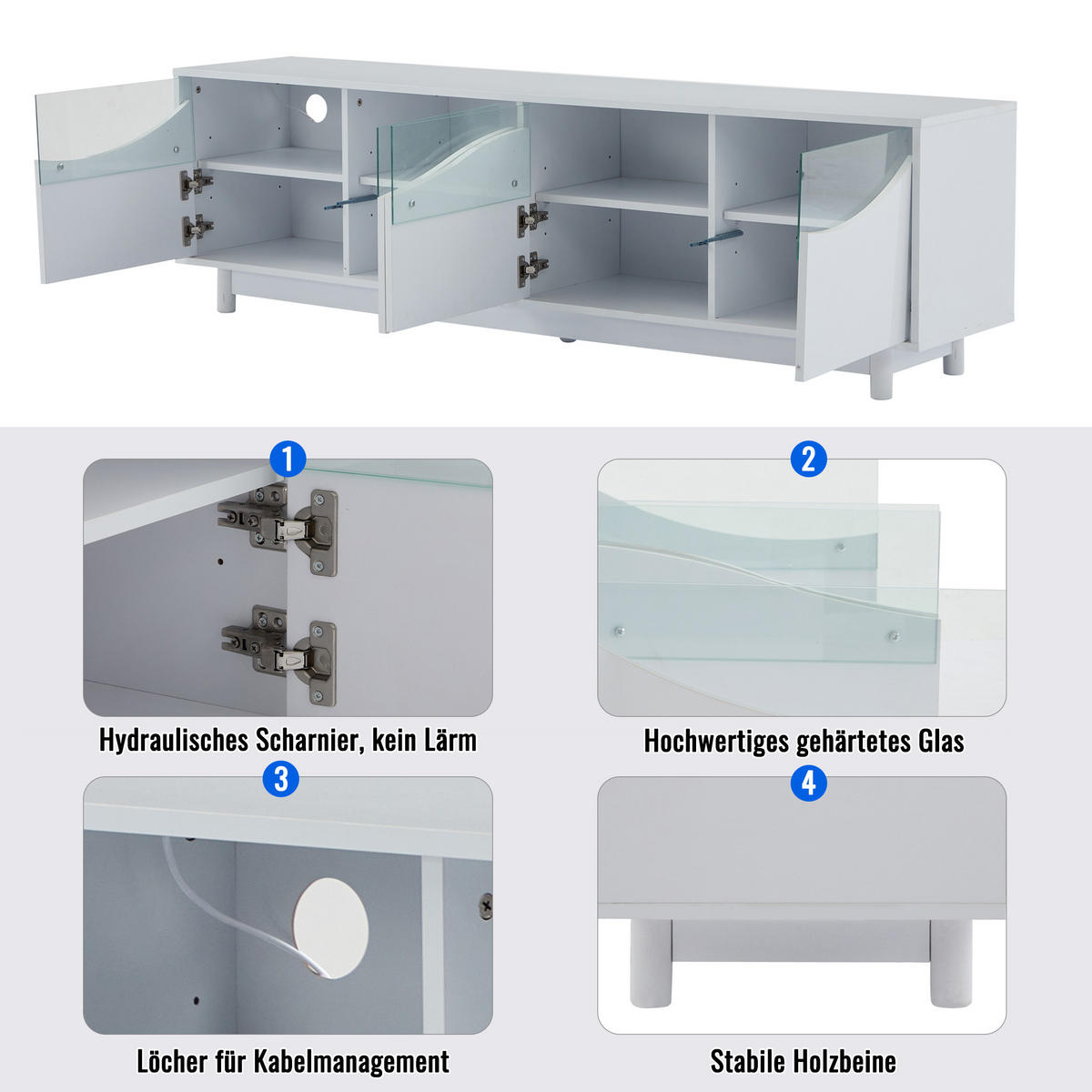 TV-MÖBEL Verona Weiß 175/38/51 cm - Weiß, Holzwerkstoff (175/51/38cm) - PANGIVO