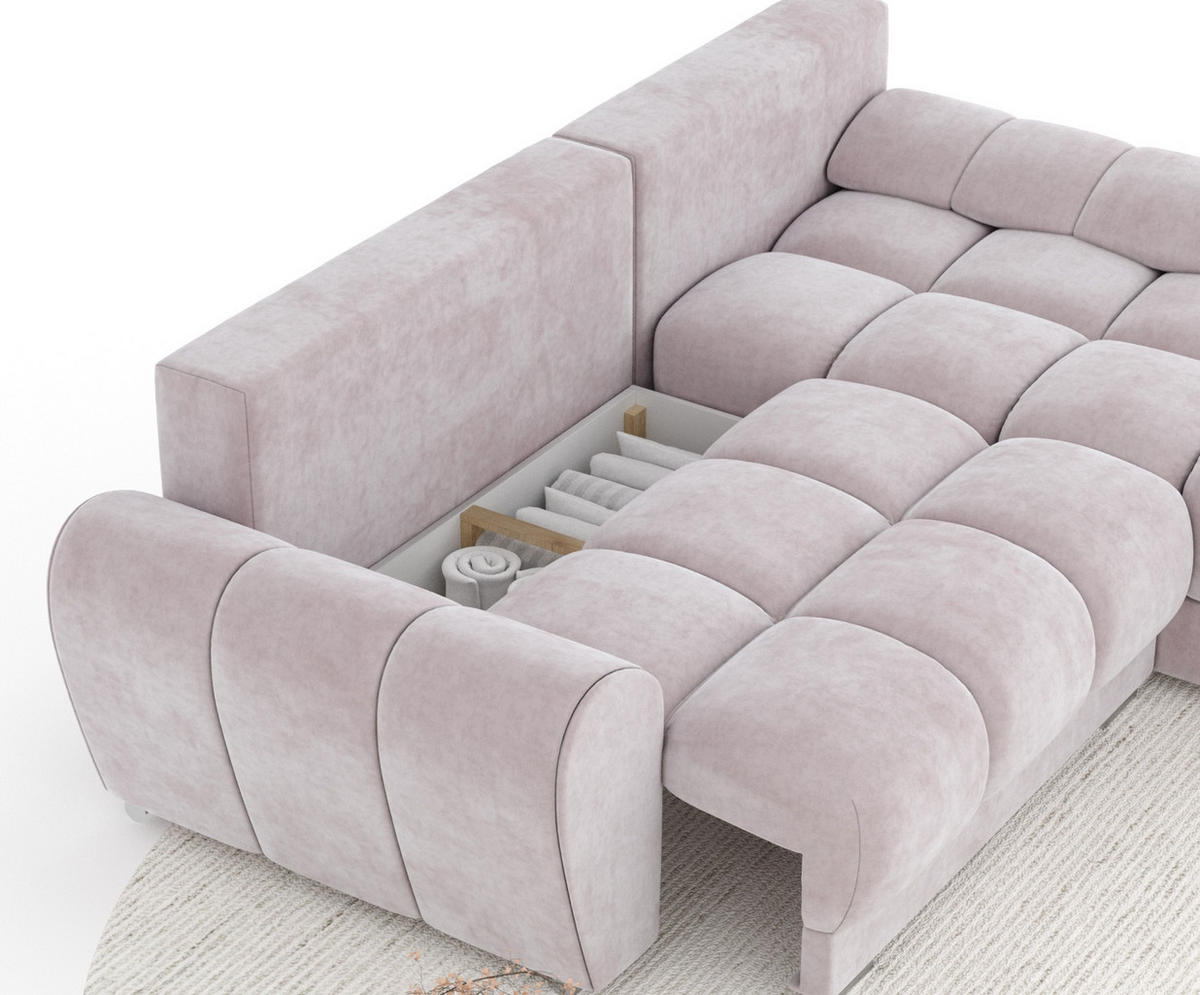 ECKSOFA MIT SCHLAFFUNKTION Peebles Lila Samtstoff - Chromfarben/Flieder, Holz/Holzwerkstoff (256/175cm) - Maison de Reve