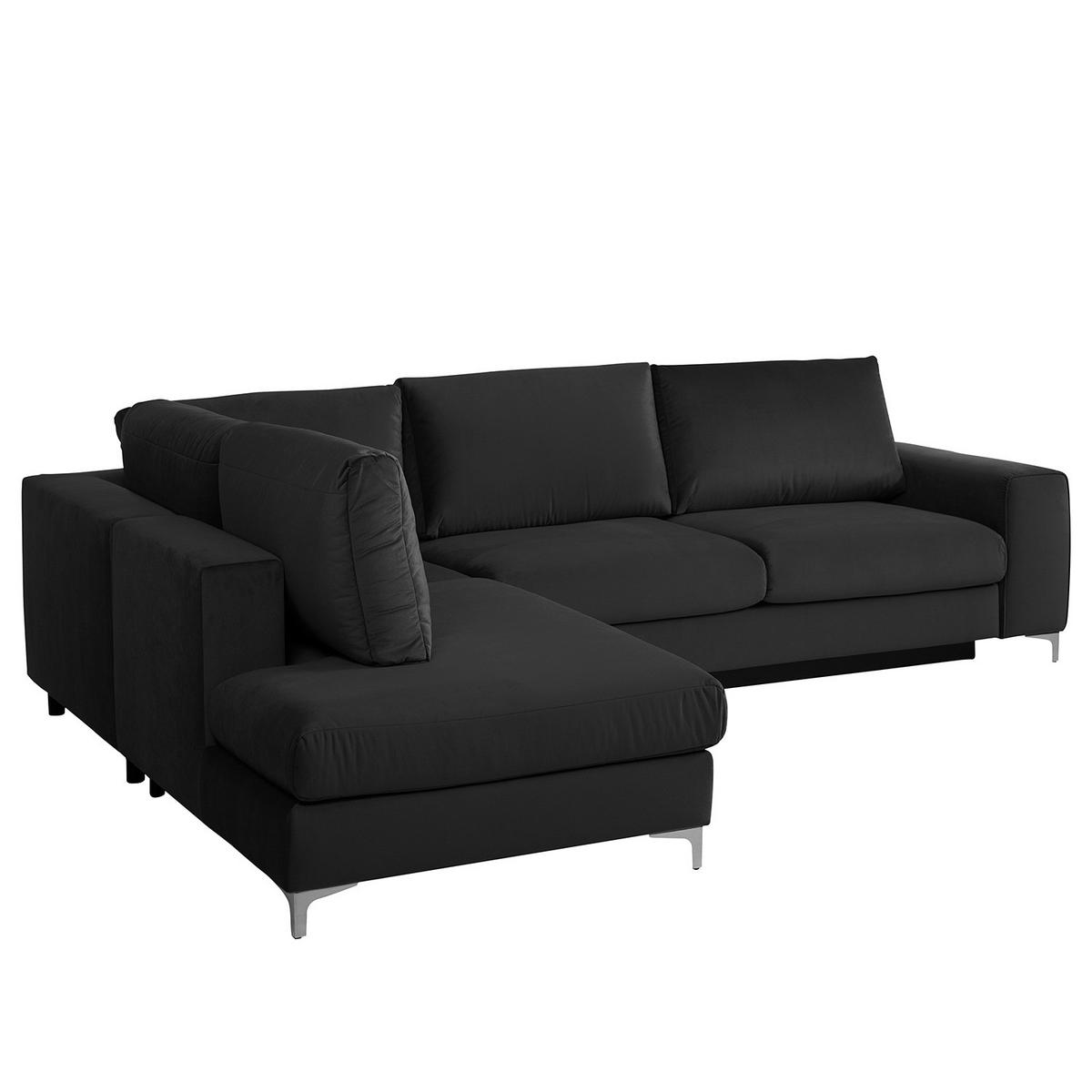 ECKSOFA mit Ottomane - Chromfarben/Dunkelgrau, Textil/Metall (302/1cm) - home24