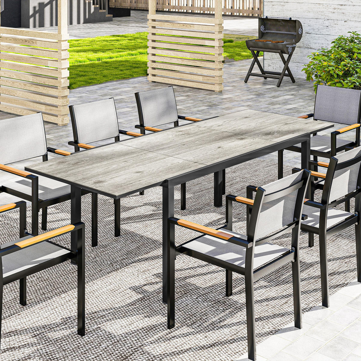 GARTENTISCH DE-07270 für 6-8 Personen mit Holzoptik Grau - Grau, Metall (240/90/74cm) - ComfortXL