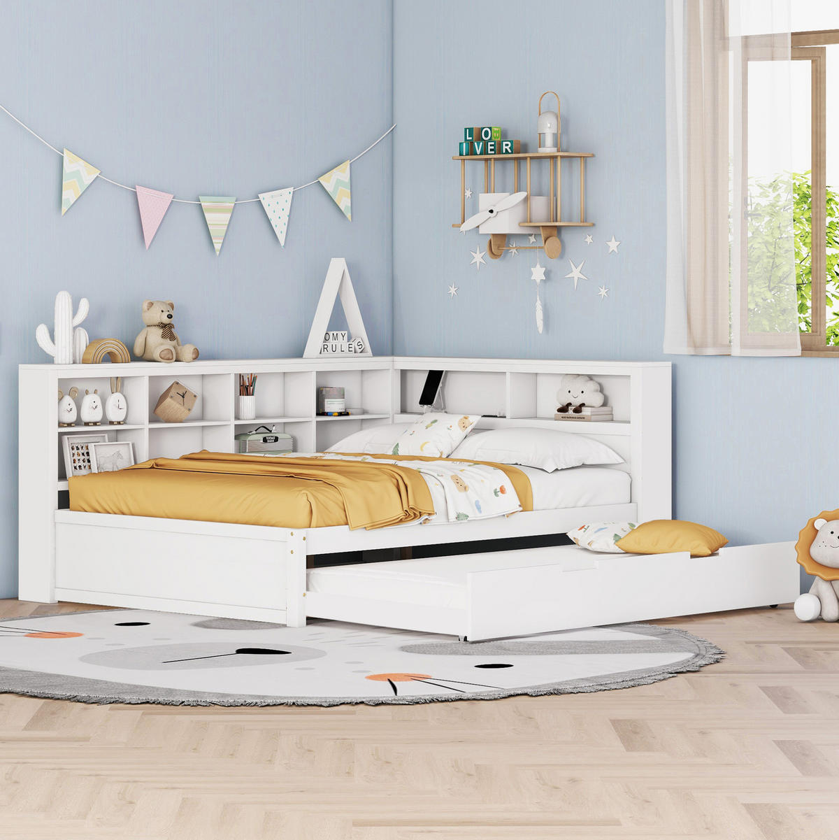 MULTIFUNKTIONSBETT 140/200 cm Weiß mit Ausziehbett und USB-Steckdose - Weiß, Holz (140/200cm) - OKWISH