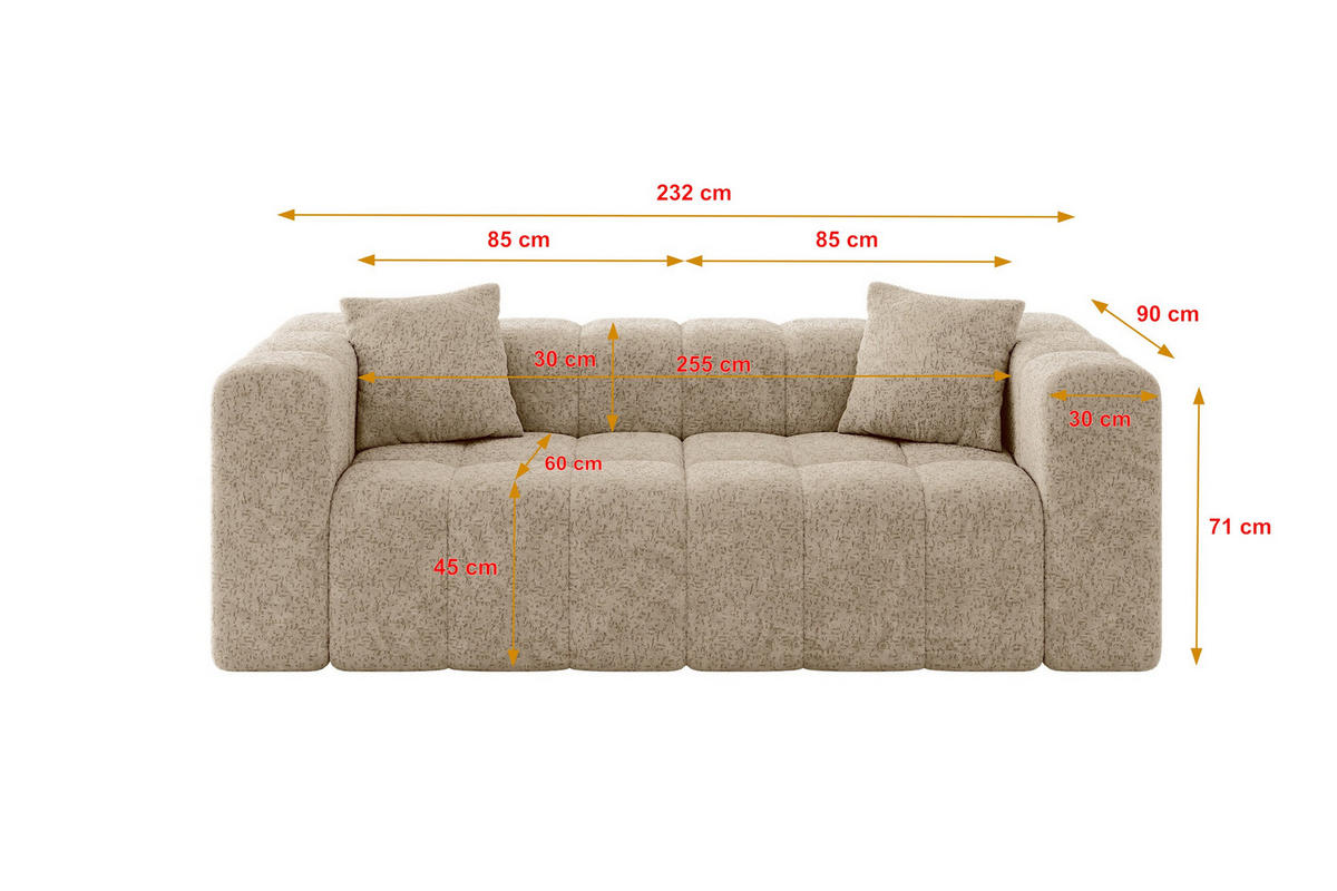 POHOVKA 2-MÍSTNÁ DONY-2 232x90x71 cm Hnědá Žinylka - černá/koňaková, kompozitní dřevo/textil (232/71/90cm) - ALTDECOR
