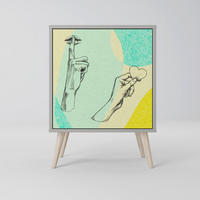 SIDEBOARD BODY LANGUAGE, Grau, 57,5x42x77,5 cm, Schräge Buchenholzfüße - Buchefarben/Multicolor, Holzwerkstoff/Buchenholz (57.5/77.5/42cm) - SpaceRebels