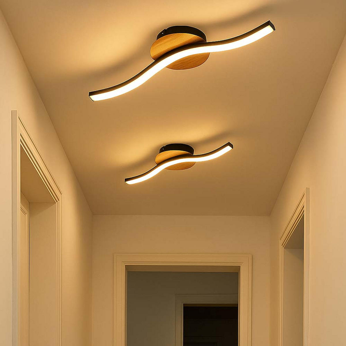 LED DECKENLEUCHTE Metall Holzoptik Schwarz - Schwarz, Metall (45/13/7.3cm) - Globo Lighting