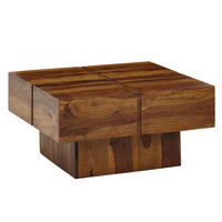 COUCHTISCH Quadrat in Sheesham Massivholz, Modernes Rillenmuster, Maße 57,5x57,5x30 cm - Braun, Holz (58/58/30cm) - KADIMA DESIGN