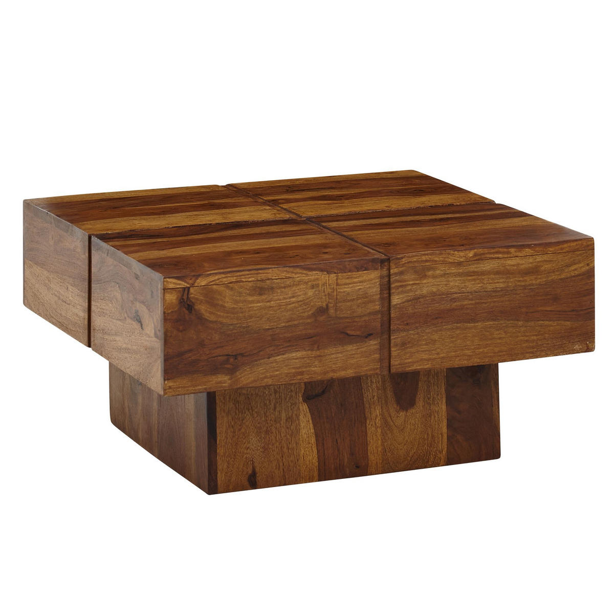 COUCHTISCH Quadrat in Sheesham Massivholz, Modernes Rillenmuster, Maße 57,5x57,5x30 cm - Braun, Holz (58/58/30cm) - KADIMA DESIGN