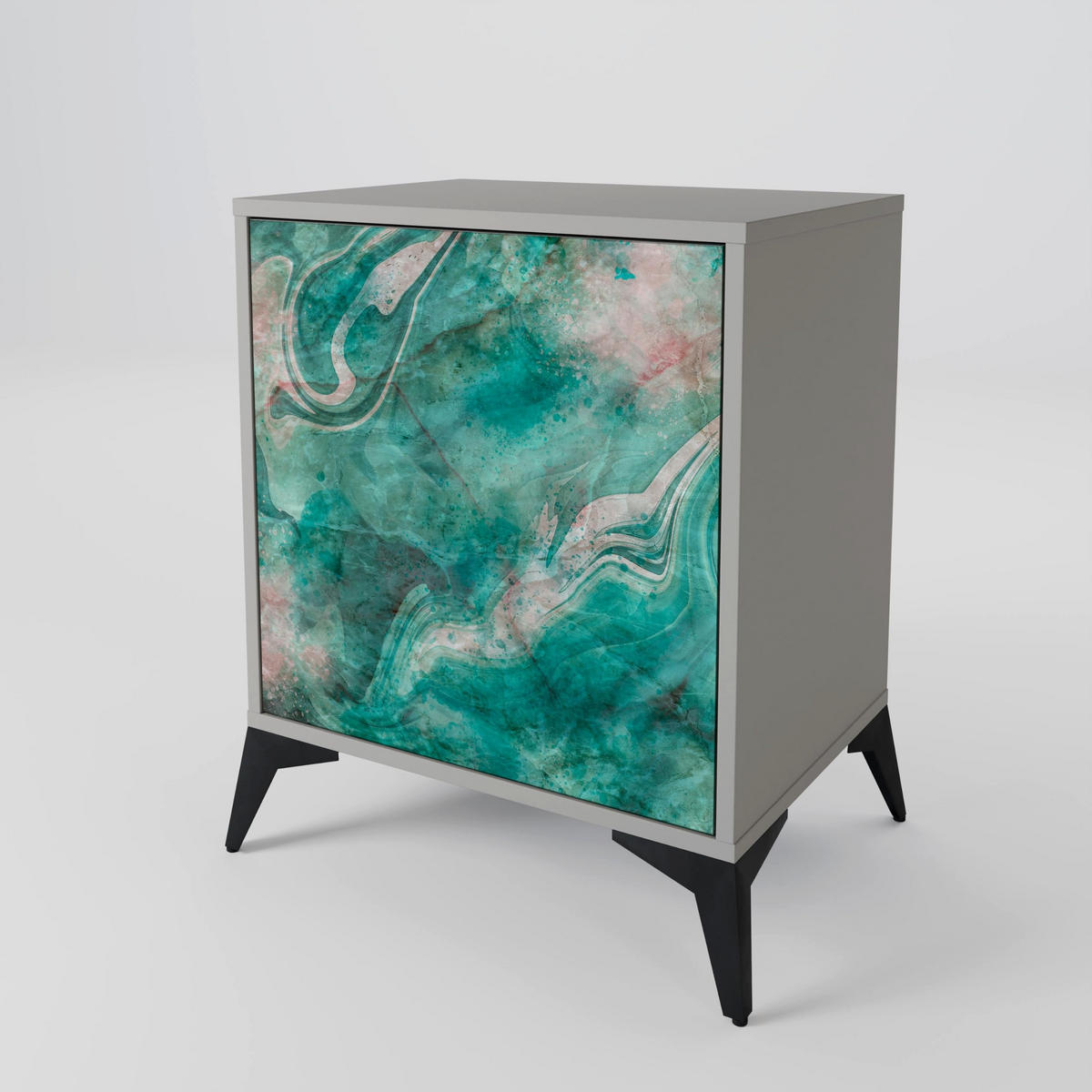 SIDEBOARD ABSTRACT ALCHEMY, Grau, 57,5x42x77,5 cm, Schräge Buchenholzfüße - Buchefarben/Multicolor, Holzwerkstoff/Buchenholz (57.5/77.5/42cm) - SpaceRebels