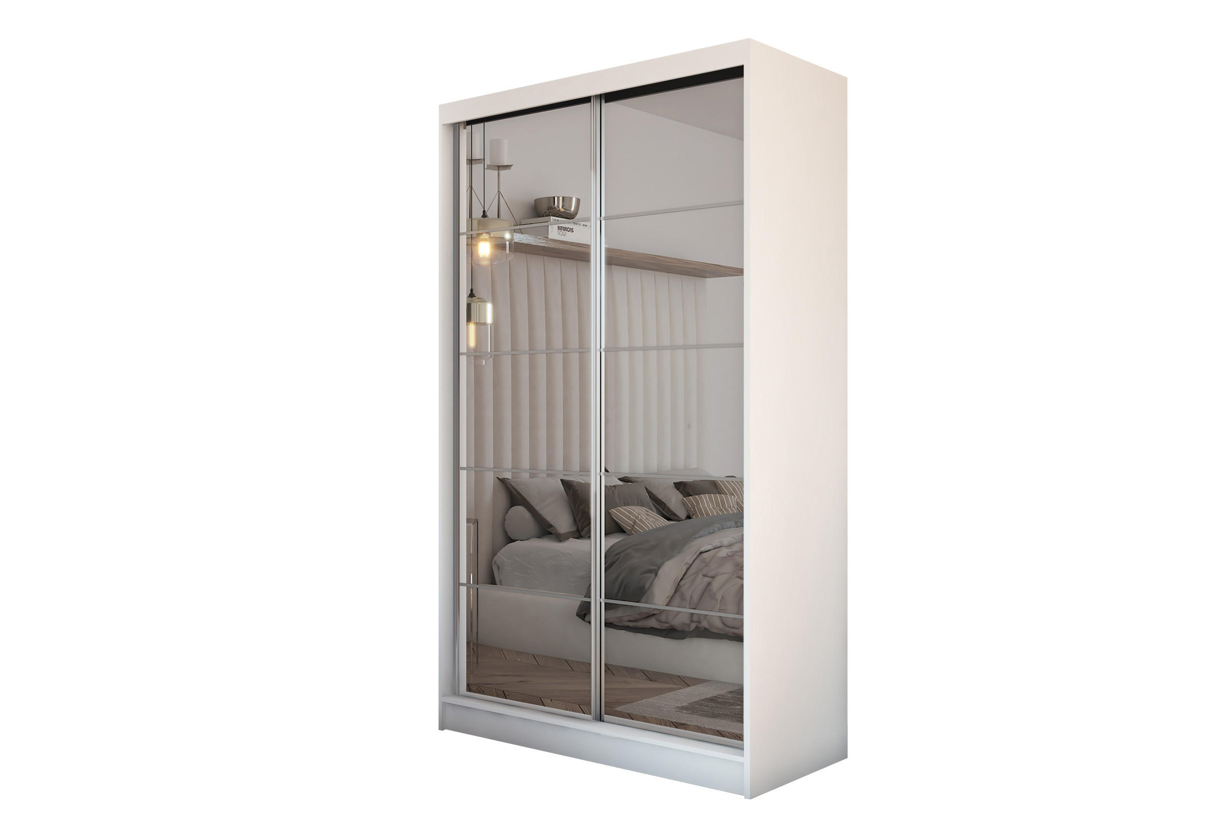 SCHWEBETÜRENSCHRANK FIORELLA 120/216/61 cm 2-türig mit Spiegel Weiß - Weiß, Holzwerkstoff (120/216/61cm) - MASSENO