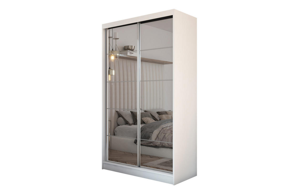 SCHWEBETÜRENSCHRANK FIORELLA 120/216/61 cm 2-türig mit Spiegel Weiß - Weiß, Holzwerkstoff (120/216/61cm) - MASSENO