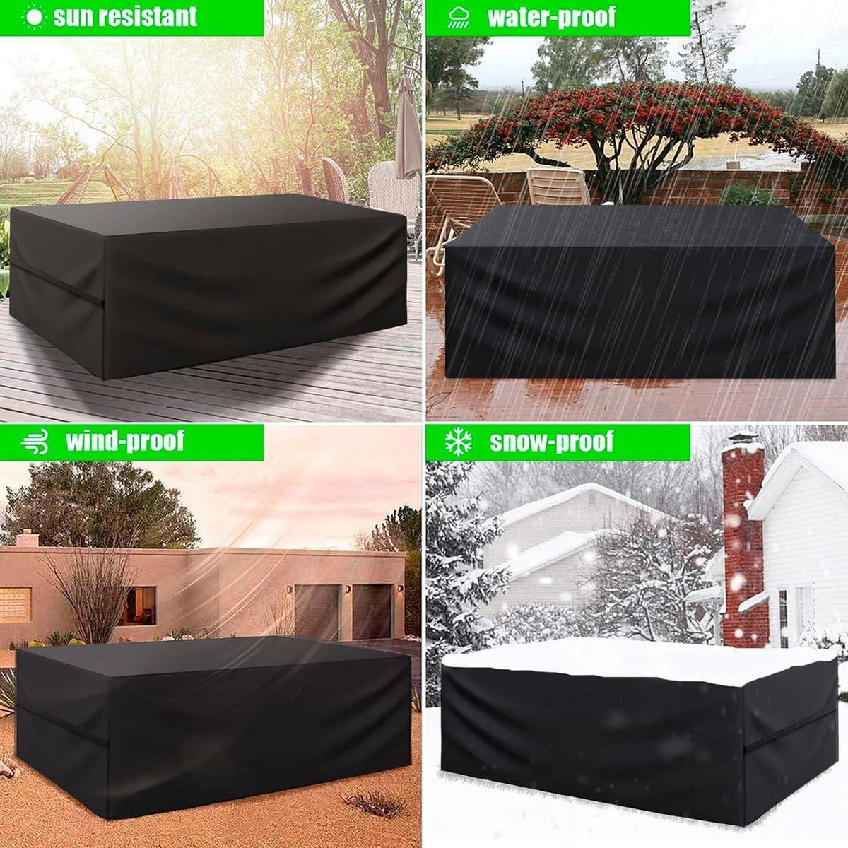 ABDECKHAUBE Gartenmöbel 250 x 150 x 90 cm winterfest 600D Oxford Schwarz - Schwarz, Kunststoff (150/75/250cm)