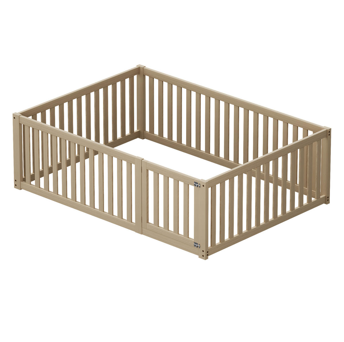KINDERBETT 140/200 cm aus Kiefernholz mit umlaufendem Zaun und Tür Natur - Naturfarben, Holz (140/200cm) - Modenvie