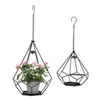 BLUMENAMPEL Innen Metall Wand 64 cm & 82 cm 2er Set mit Tür 6 Ecken - Schwarz, Metall (34/82/34cm) - DanDiBo