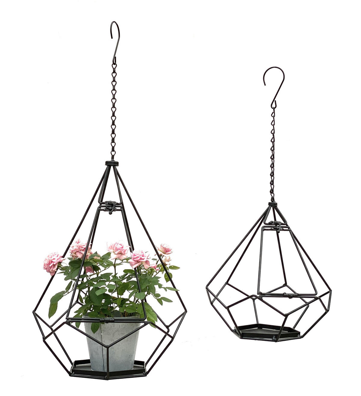 BLUMENAMPEL Innen Metall Wand 64 cm & 82 cm 2er Set mit Tür 6 Ecken - Schwarz, Metall (34/82/34cm) - DanDiBo
