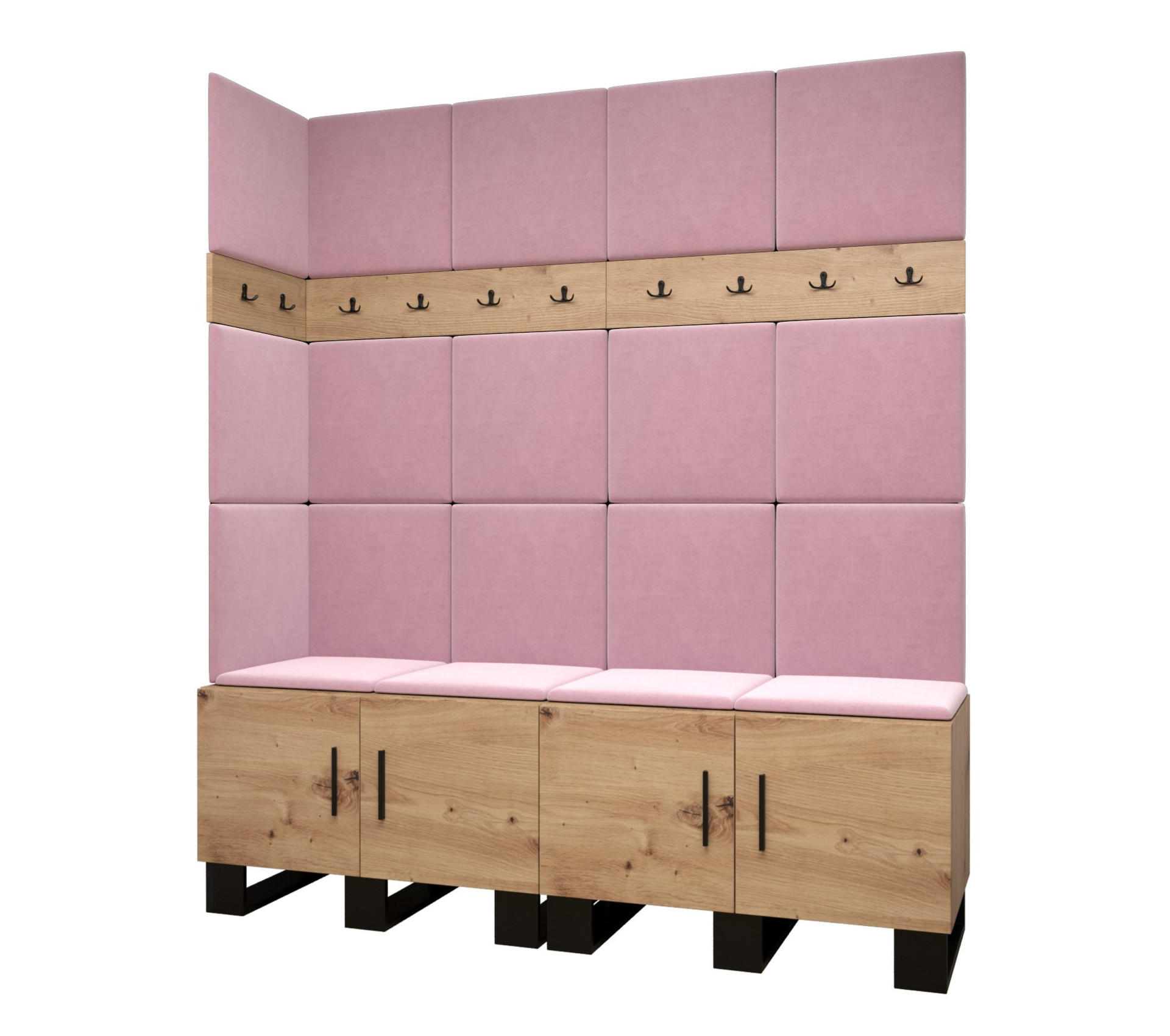 Abiks Möbel Garderoben-Set Eiche Artisan, Pink 168x196x45.6 cm