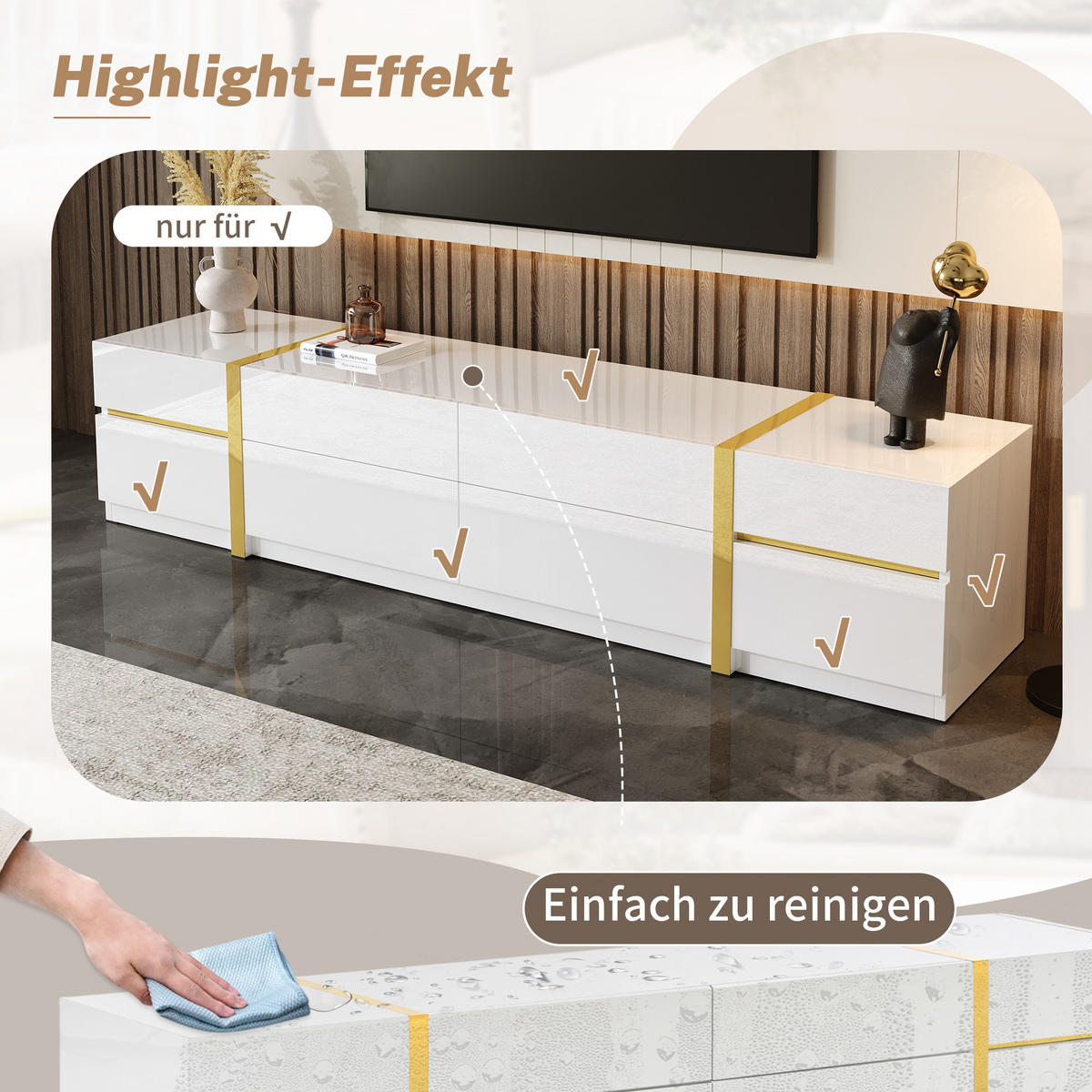 LOWBOARD in Weiß TV-Schrank mit Schubladen und Türen für Wohnzimmer, B180/T40/H38 cm - Weiß, Holzwerkstoff (180/38/40cm) - STILVORA